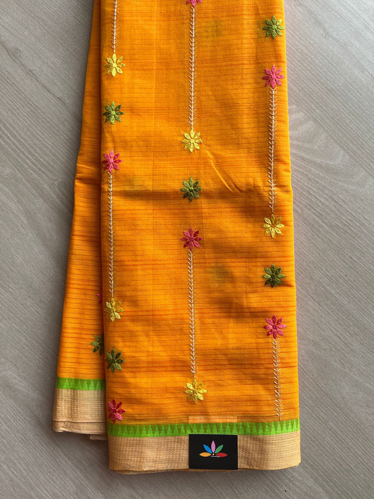 Machine Embroidered Cotton Saree- 27086