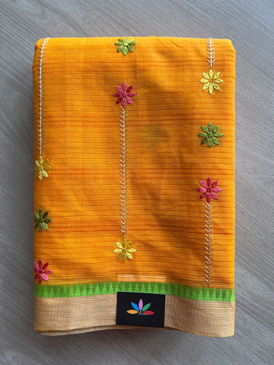 Machine Embroidered Cotton Saree- 27086