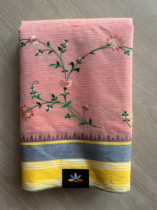 Machine Embroidered Cotton Saree- 27088