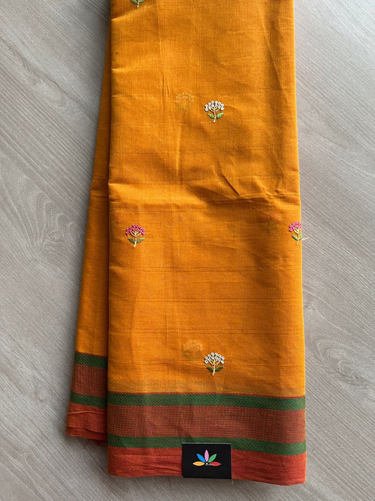 Machine Embroidered Cotton Saree- 27089
