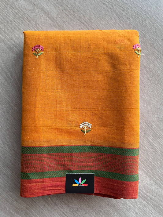 Machine Embroidered Cotton Saree- 27089