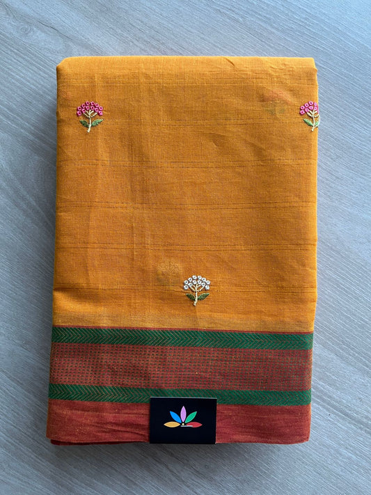Machine Embroidered Cotton Saree- 27089