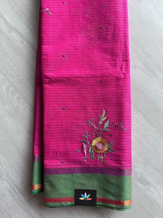 Machine Embroidered Cotton Saree- 27091
