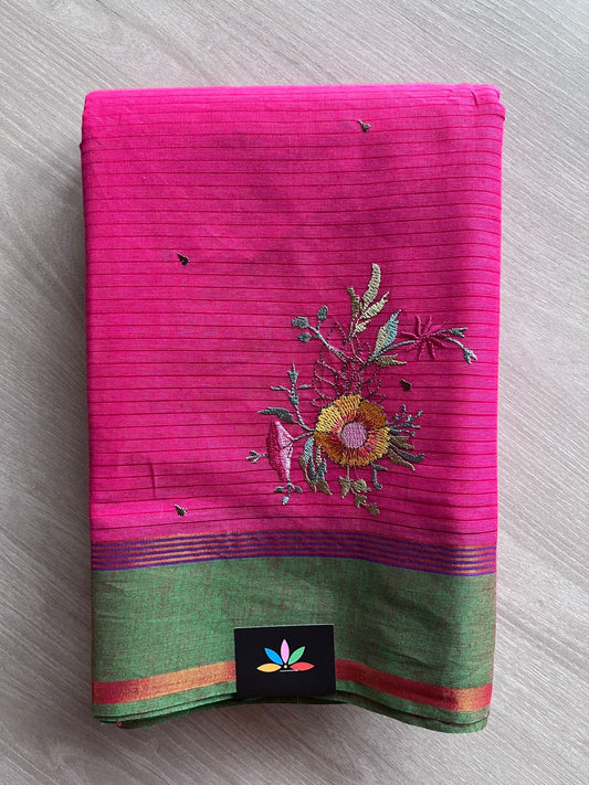 Machine Embroidered Cotton Saree- 27091
