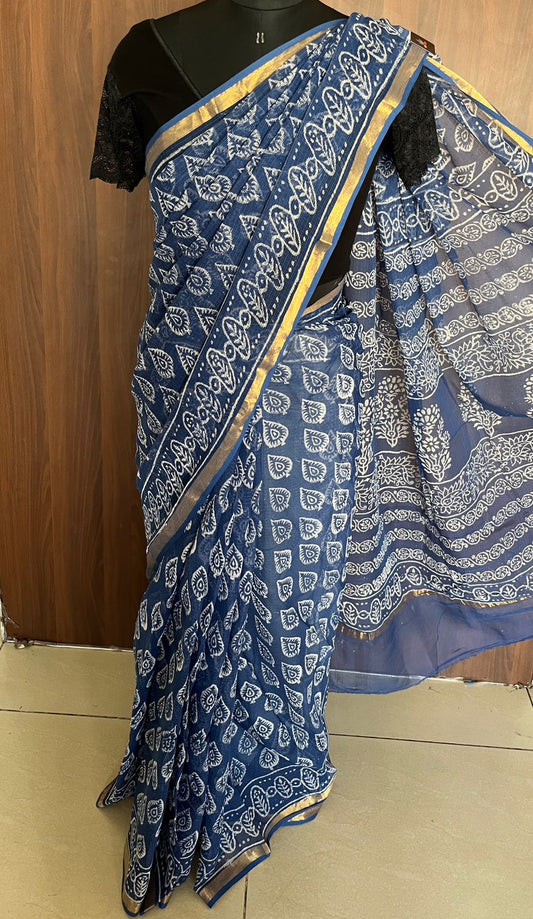 Handblock Printed Kota Doria Saree -27260