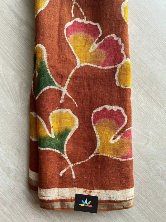 Designer Handblock Printed Fine Linen Saree- 27281