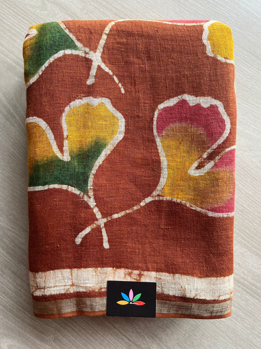 Designer Handblock Printed Fine Linen Saree- 27281