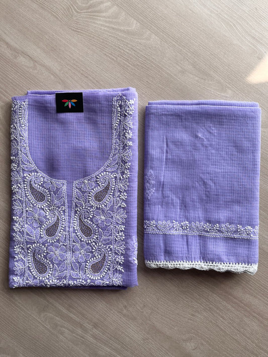 Handembroidered Chikankari Kota Kurti Fabric with Dupatta- 27284