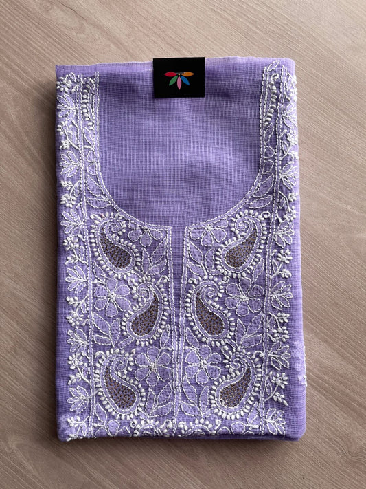 Handembroidered Chikankari Kota Kurti Fabric with Dupatta- 27284