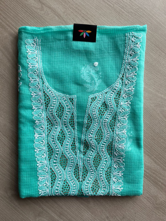 Handembroidered Chikankari Kota Kurti Fabric with Dupatta- 27285