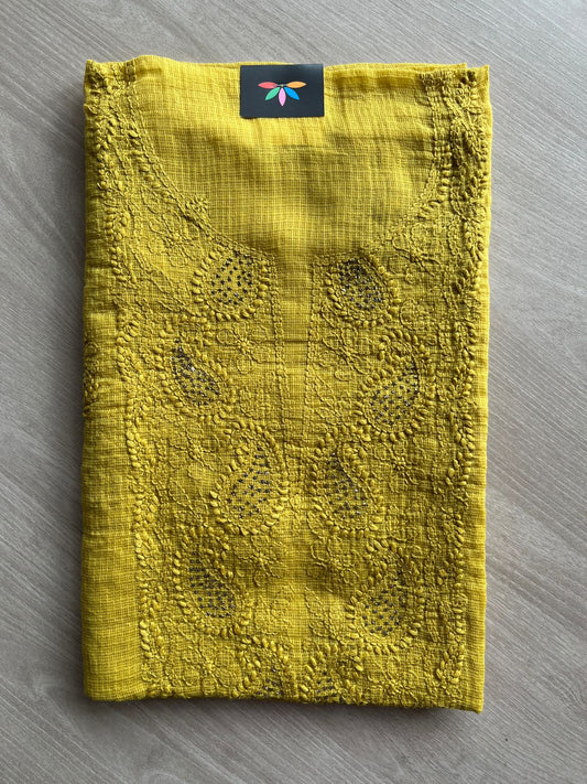 Handembroidered Chikankari Kota Kurti Fabric with Dupatta- 27286