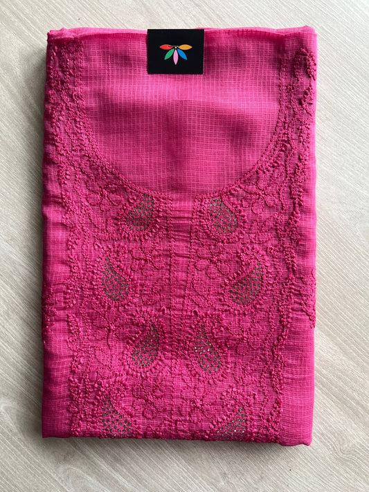 Handembroidered Chikankari Kota Kurti Fabric with Dupatta- 27288