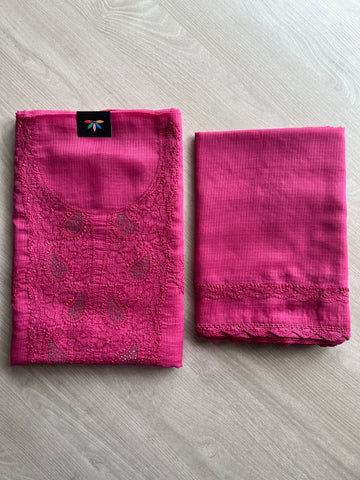 Handembroidered Chikankari Kota Kurti Fabric with Dupatta- 27288