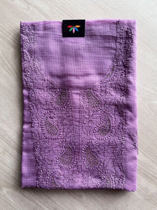 Handembroidered Chikankari Kota Kurti Fabric with Dupatta- 27291