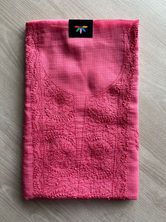 Handembroidered Chikankari Kota Kurti Fabric with Dupatta- 27292