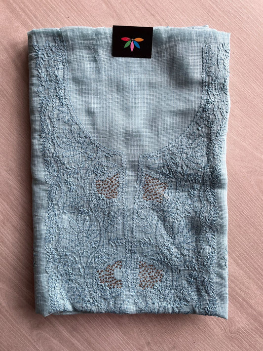 Handembroidered Chikankari Kota Kurti Fabric with Dupatta- 27293