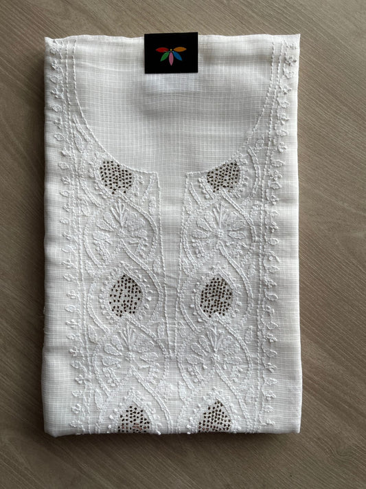 Handembroidered Chikankari Kota Kurti Fabric with Dupatta- 27294