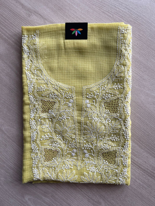 Handembroidered Chikankari Kota Kurti Fabric with Dupatta- 27296
