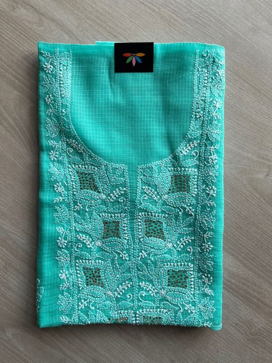 Handembroidered Chikankari Kota Kurti Fabric with Dupatta- 27297