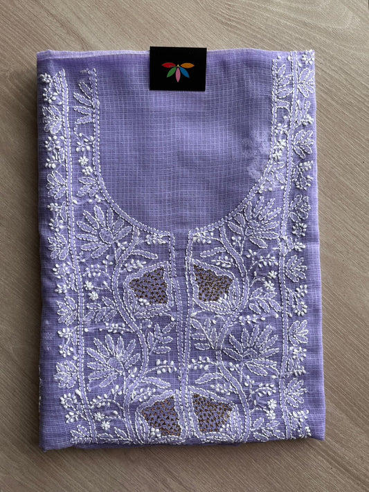 Handembroidered Chikankari Kota Kurti Fabric with Dupatta- 27298