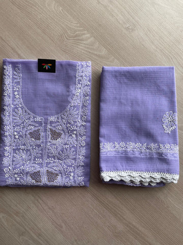 Handembroidered Chikankari Kota Kurti Fabric with Dupatta- 27298