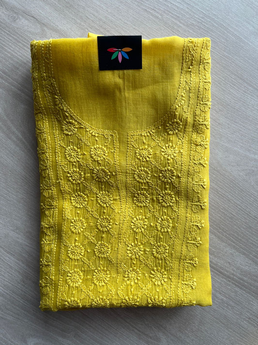 Hand Embroidered Chikankari Chanderi  Silk Cotton Kurti Fabric with Duppata-27299
