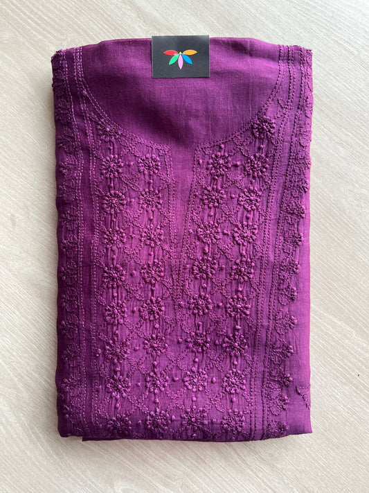 Hand Embroidered Chikankari Chanderi  Silk Cotton Kurti Fabric with Duppata-27300