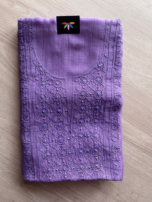 Hand Embroidered Chikankari Chanderi  Silk Cotton Kurti Fabric with Duppata-27301