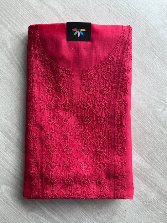 Hand Embroidered Chikankari Chanderi  Silk Cotton Kurti Fabric with Duppata-27302