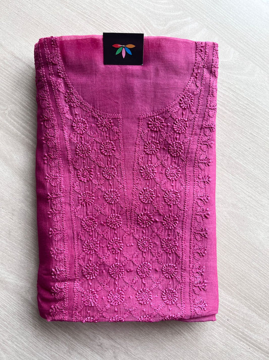 Hand Embroidered Chikankari Chanderi  Silk Cotton Kurti Fabric with Duppata-27303