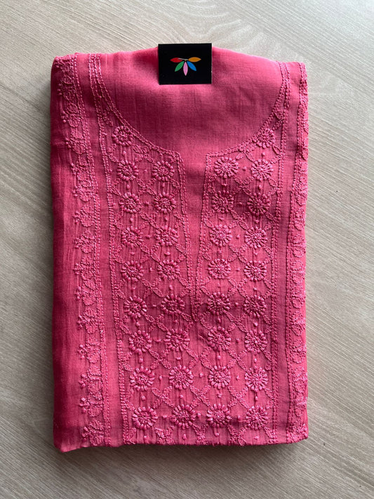 Hand Embroidered Chikankari Chanderi  Silk Cotton Kurti Fabric with Duppata-27305