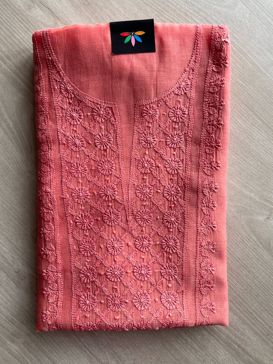 Hand Embroidered Chikankari Chanderi  Silk Cotton Kurti Fabric with Duppata-27308