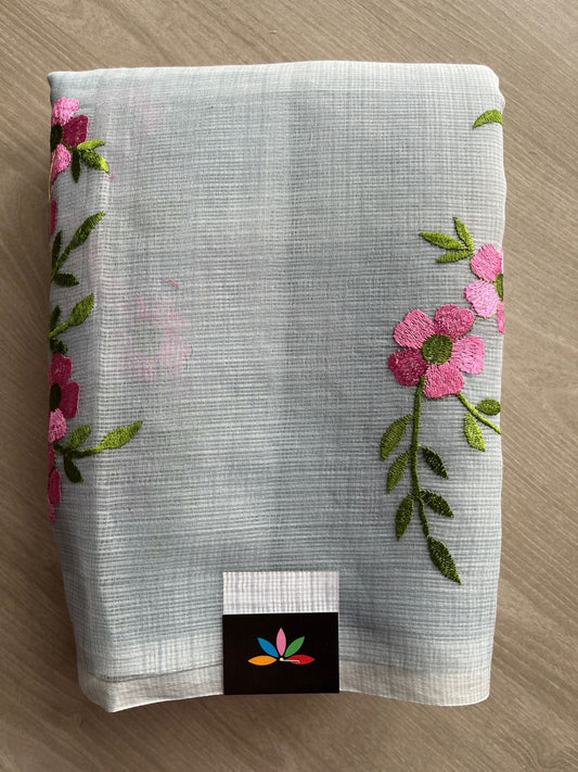 Simple Embroidery Kota Saree with Contrast Blouse-27311