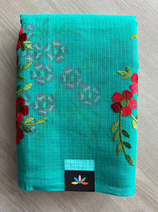 Simple Embroidery Kota Saree with Contrast Blouse-27312