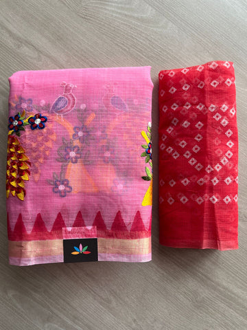 Simple Embroidery Kota Saree with Contrast Blouse-27313