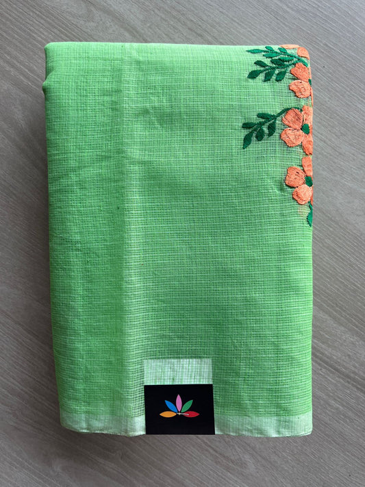 Simple Embroidery Kota Saree with Contrast Blouse-27314