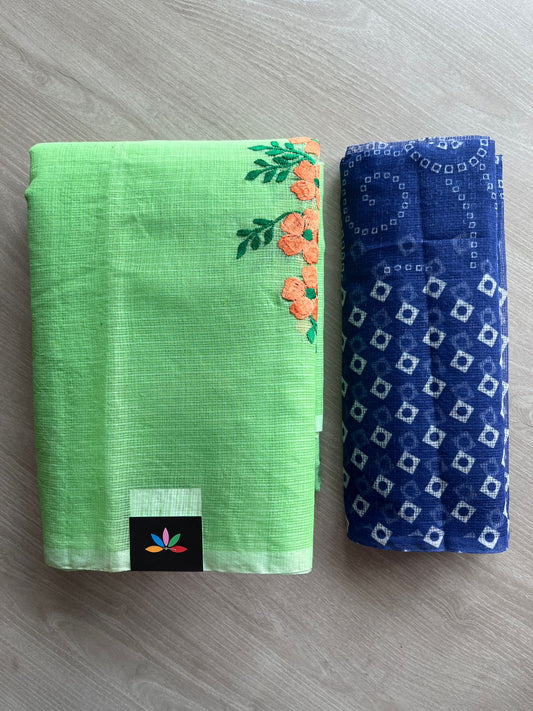 Simple Embroidery Kota Saree with Contrast Blouse-27314