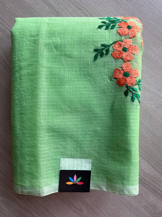 Simple Embroidery Kota Saree with Contrast Blouse-27314