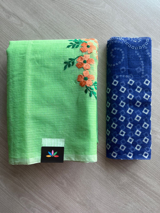 Simple Embroidery Kota Saree with Contrast Blouse-27314