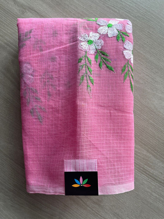 Simple Embroidery Kota Saree with Contrast Blouse-27315