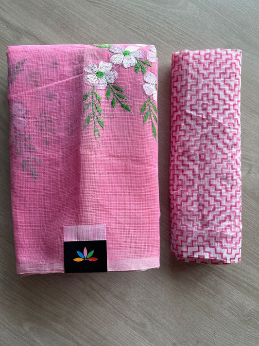 Simple Embroidery Kota Saree with Contrast Blouse-27315