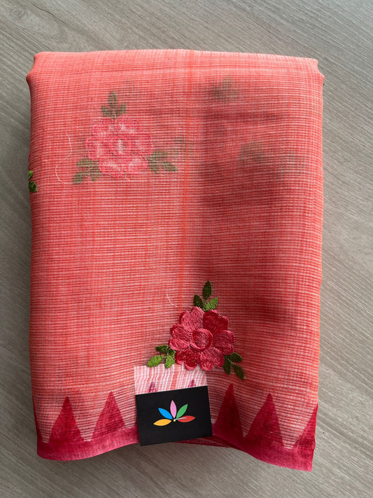 Simple Embroidery Kota Saree with Contrast Blouse-27316