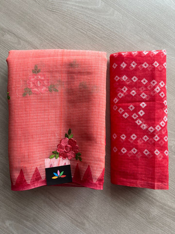 Simple Embroidery Kota Saree with Contrast Blouse-27316