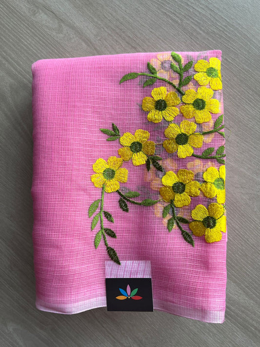 Simple Embroidery Kota Saree with Contrast Blouse-27318