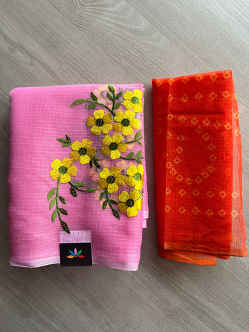 Simple Embroidery Kota Saree with Contrast Blouse-27318