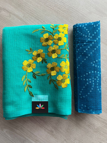 Simple Embroidery Kota Saree with Contrast Blouse-27319