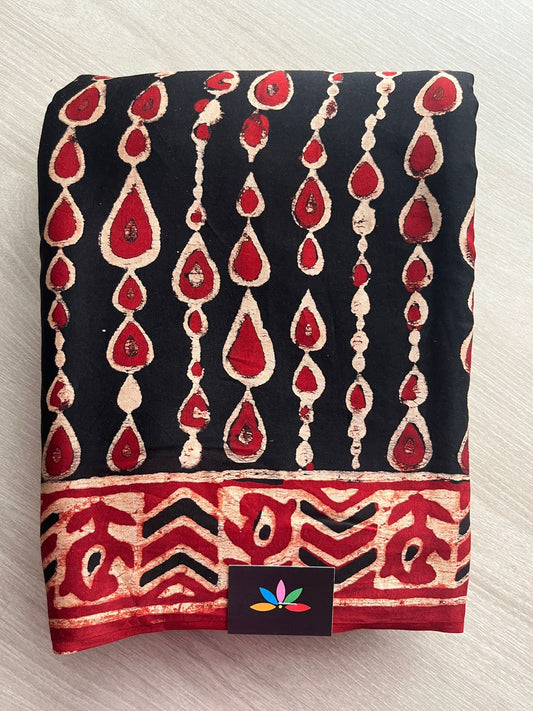 Natural Dye Hand block Printed Modal Silk Saree -27339