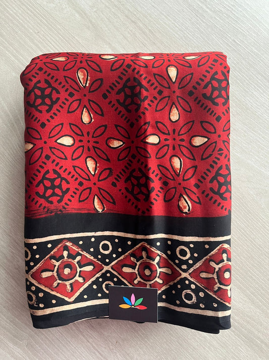 Natural Dye Hand block Printed Modal Silk Saree -27342