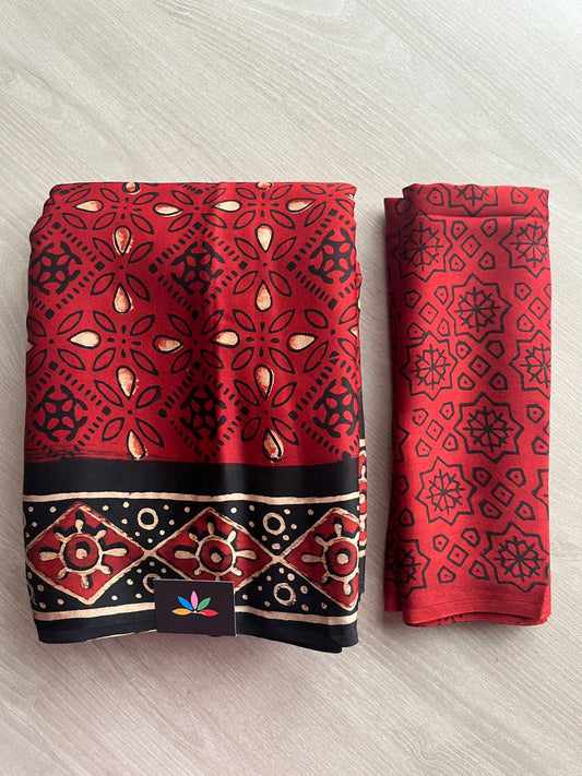 Natural Dye Hand block Printed Modal Silk Saree -27342