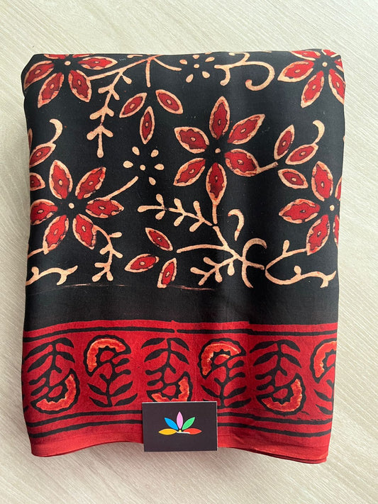 Natural Dye Hand block Printed Modal Silk Saree -27343